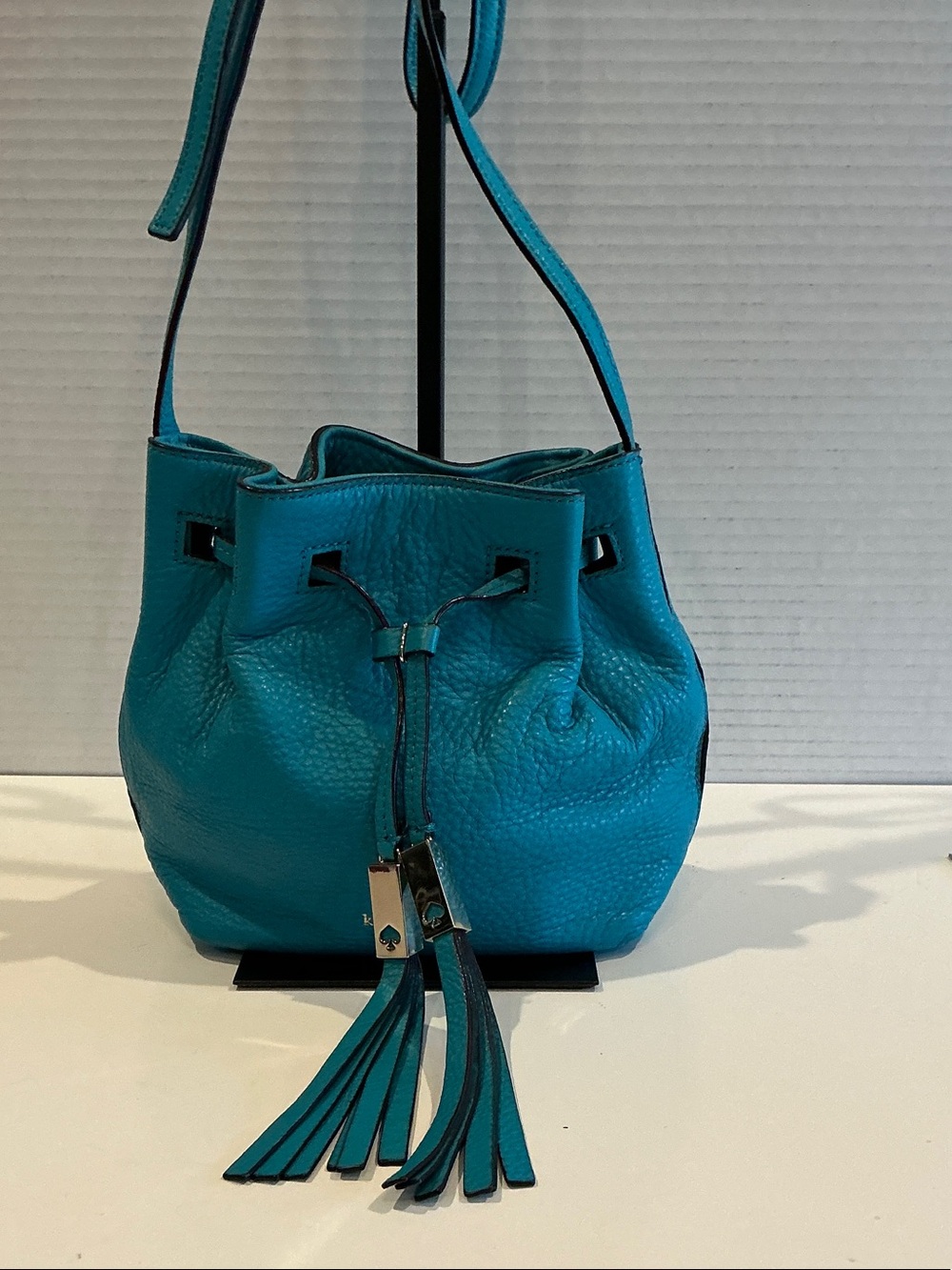 kate spade Teal Pebbled Leather Drawstring Hobo